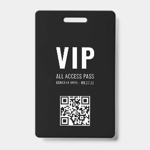 Aangepaste QR Code Black White VIP All Access Pass Badge