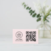 Aangepaste QR-code Business Logo | Modern Blush Ro Visitekaartje (Staand voorkant)