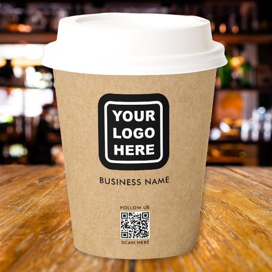 Aangepaste QR-code Business Logo Modern Kraft Papieren Bekers