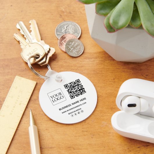 Aangepaste QR-code Business Logo Website Social Me Sleutelhanger (Bureau)