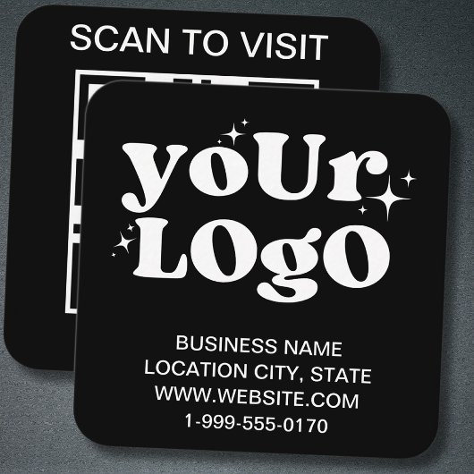 Aangepaste QR Code Business Logo Zwart Modern Vierkante Visitekaartje