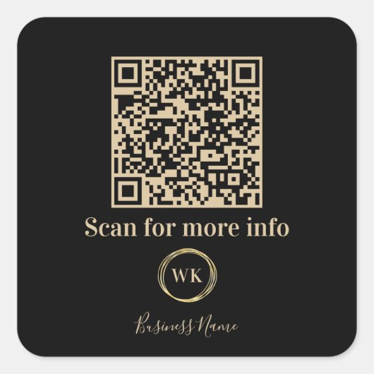 Aangepaste QR-code Business Monogram Logo Zwart Go Vierkante Sticker (Voorkant)
