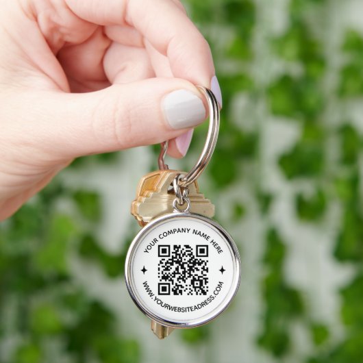 Aangepaste QR Code Company Tekst Website Ronde zak Sleutelhanger (Hand)