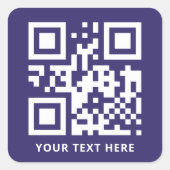 Aangepaste QR-code en tekstpromotie Donkerblauw Vierkante Sticker (Voorkant)