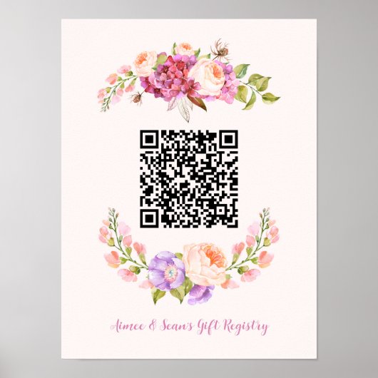 Aangepaste QR-code Floral Lijst Wedding Gift Regis Poster (Voorkant)