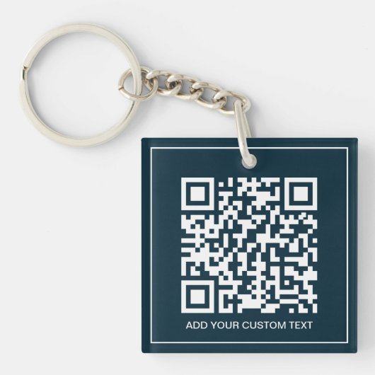 Aangepaste QR-code gemerkt Business Navy Blue Sleutelhanger (Voorkant)