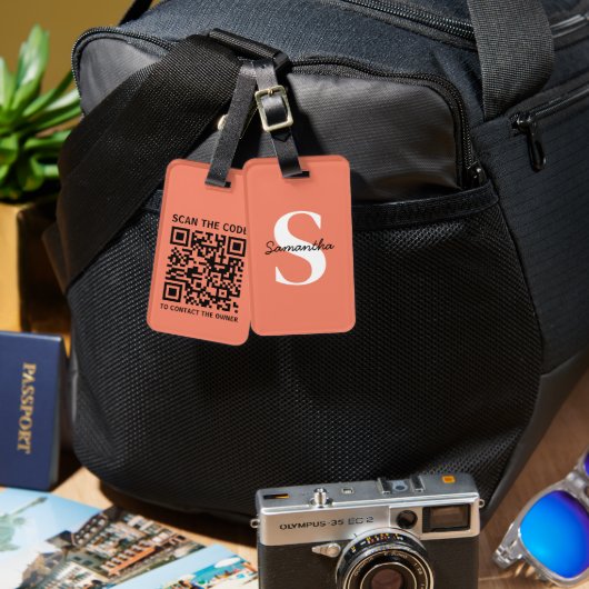 Aangepaste QR-code gepersonaliseerde monogram reiz Bagagelabel (Voorkant /achterkant)