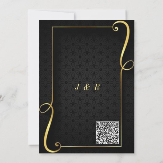 Aangepaste QR Code Goud Zwart Bruiloft Uitnodiging (Achterkant)