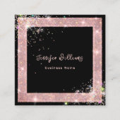 Aangepaste QR Code Holographic Glitter Mode Black Vierkante Visitekaartje (Voorkant)