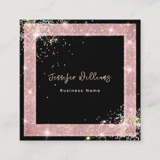 Aangepaste QR Code Holographic Glitter Mode Black Vierkante Visitekaartje (Voorkant)