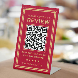Aangepaste QR-code Laat een Review Classic Red Gol Reclamebord Met Voetstuk