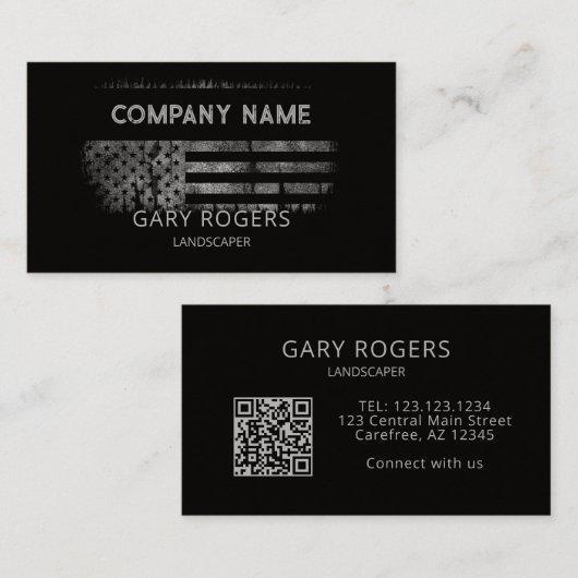 Aangepaste QR-code Landscaper Amerikaanse vlag Visitekaartje (Voorkant / Achterkant)