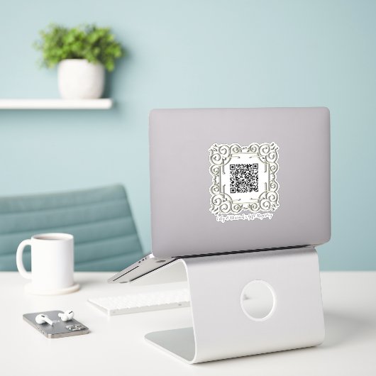 Aangepaste QR-code  Lijst huwelijksgeschenk regist Sticker (Laptop op bureau)