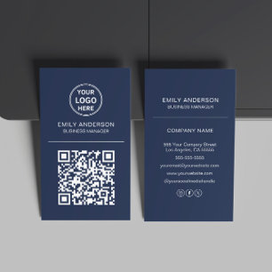 Aangepaste QR-code Logo Minimal Navy Blue Visitekaartje