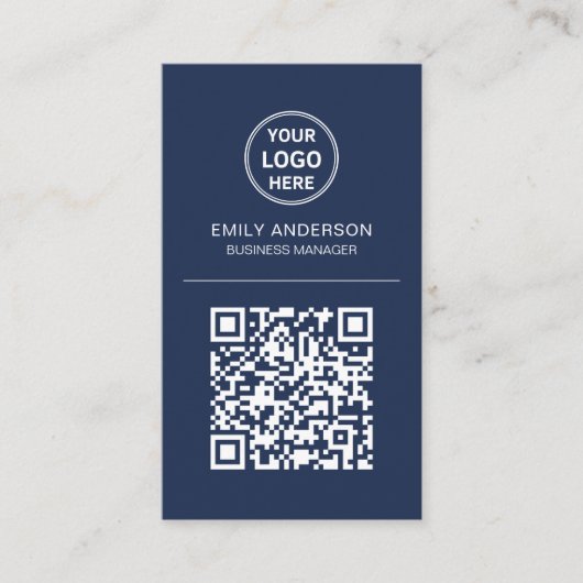 Aangepaste QR-code Logo Minimal Navy Blue Visitekaartje (Voorkant)