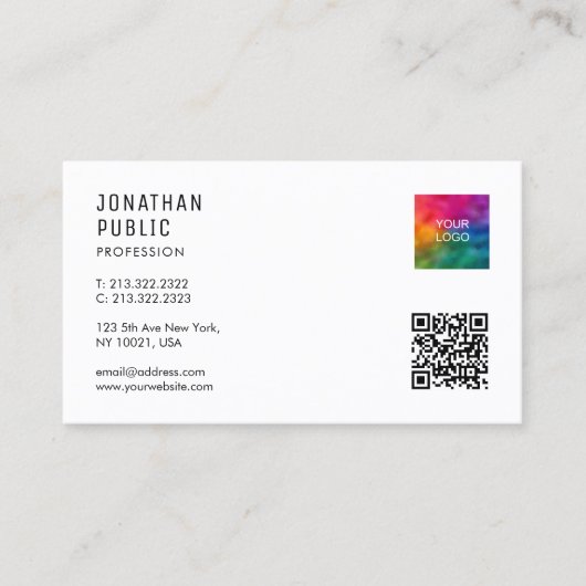 Aangepaste QR-code Logo Modern Elegant Eenvoudige Visitekaartje (Voorkant)