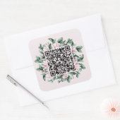 Aangepaste QR-code Magnolia Flower Lijst Weddensch Vierkante Sticker (Envelop)