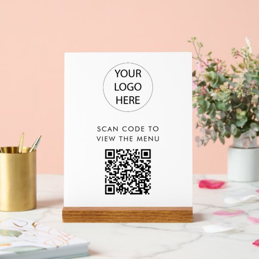 Aangepaste QR Code Menu Scan Logo Wit Acryl Bord (Huwelijk)