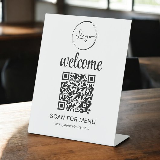 Aangepaste QR Code Menu Tekst Modern Business Reclamebord Met Voetstuk