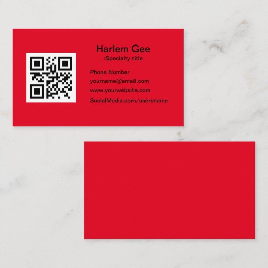 Aangepaste QR-code Modern rood Visitekaartje (Voorkant / Achterkant)
