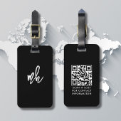 Aangepaste QR-code Monogram Minimaal Zwart-Wit Bagagelabel