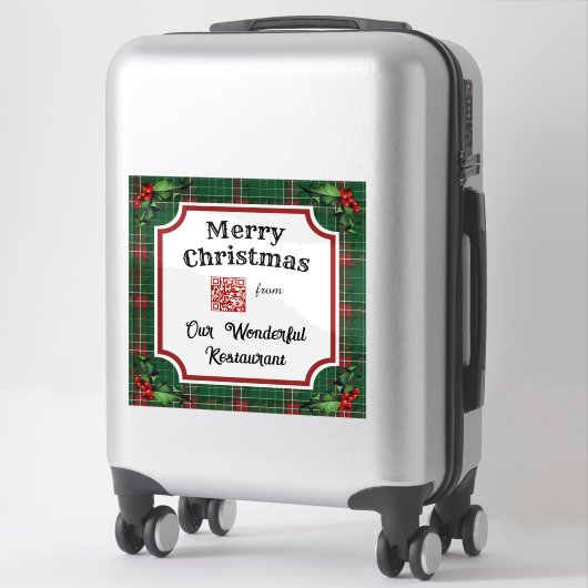 Aangepaste QR-code Restaurant Christmas Green Plai Sticker (Koffer)