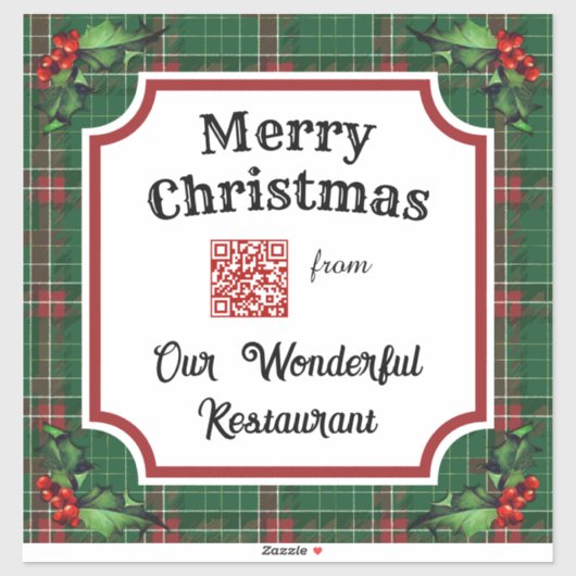 Aangepaste QR-code Restaurant Christmas Green Plai Sticker (Vel)