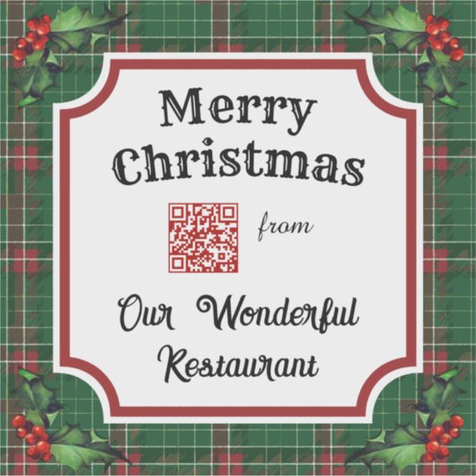 Aangepaste QR-code Restaurant Christmas Green Plai Sticker (Voorkant)