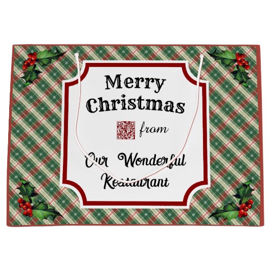 Aangepaste QR-code Restaurant Christmas Plaid Groot Cadeauzakje (Voorkant)