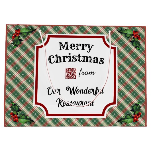 Aangepaste QR-code Restaurant Christmas Plaid Groot Cadeauzakje (Achterkant)