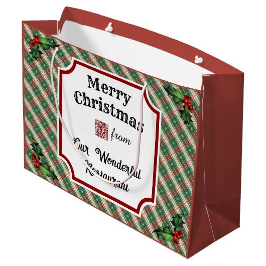 Aangepaste QR-code Restaurant Christmas Plaid Groot Cadeauzakje (Achterkant Gekanteld)