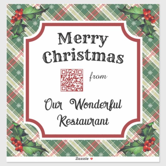 Aangepaste QR-code Restaurant Christmas Plaid Sticker (Vel)