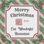 Aangepaste QR-code Restaurant Christmas Plaid Sticker (Voorkant)