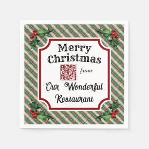 Aangepaste QR-code restaurant kerst plaid Servet