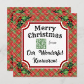 Aangepaste QR Code Restaurant Kerst Rood Plaid Feestdagenkaart (Voorkant / Achterkant)