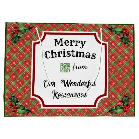 Aangepaste QR Code Restaurant Kerst Rood Plaid Groot Cadeauzakje (Achterkant)