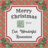 Aangepaste QR Code Restaurant Kerst Rood Plaid Sticker (Voorkant)