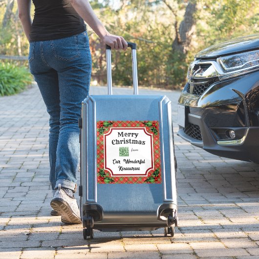 Aangepaste QR Code Restaurant Kerst Rood Plaid Sticker (Koffer Insitu)