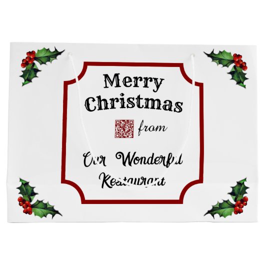 Aangepaste QR Code Restaurant Vrolijk Kerstfeest Groot Cadeauzakje (Achterkant)
