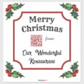 Aangepaste QR Code Restaurant Vrolijk Kerstfeest Sticker (Vel)