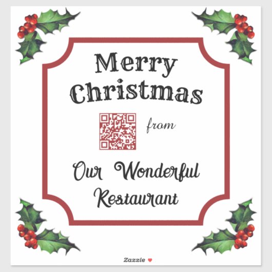 Aangepaste QR Code Restaurant Vrolijk Kerstfeest Sticker (Vel)