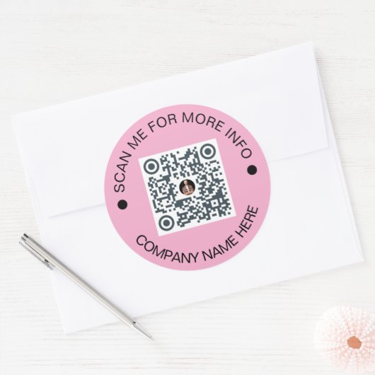 Aangepaste QR-code Ronde Roze Waterdichte Zaken Ronde Sticker (Envelop)