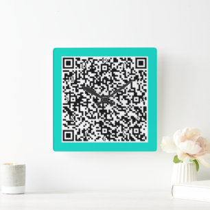 Aangepaste QR Code Scan Info Wandklok Kies Kleuren Vierkante Klok