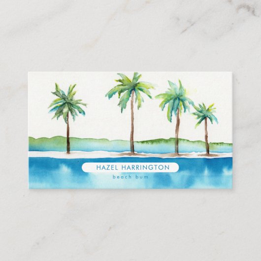 Aangepaste QR Code Scannable Palm Trees Tropical O Visitekaartje (Voorkant)