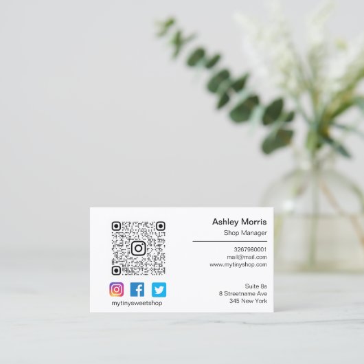 Aangepaste QR-code sociaal online winkelen wit Visitekaartje (Staand voorkant)