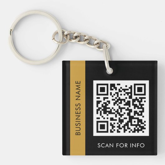 Aangepaste QR-code Tekst Modern Black Gold Busines Sleutelhanger (Voorkant)
