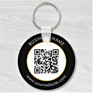 Aangepaste QR-code Tekst Modern Gold White Busines Sleutelhanger