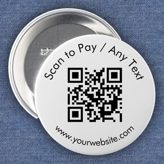 Aangepaste QR-code / tekst wit Ronde Button 5,7 Cm