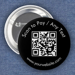 Aangepaste QR-code / tekst zwart Ronde Button 5,7 Cm