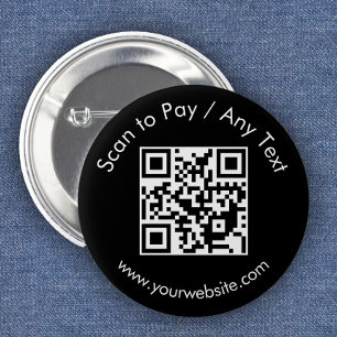 Aangepaste QR-code / tekst zwart Ronde Button 5,7 Cm